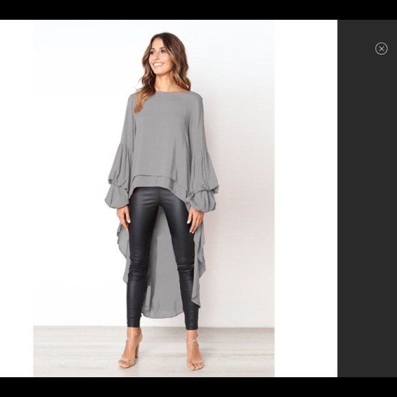 Gray Dip Hem Blouse - Picture 2 of 4